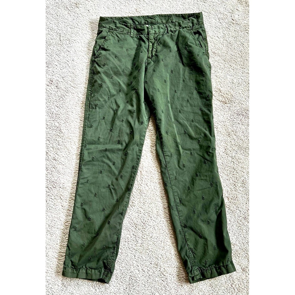Sundance Women’s Green Embroidered Cotton Elastane Flat Front Pant Size P6 31x27